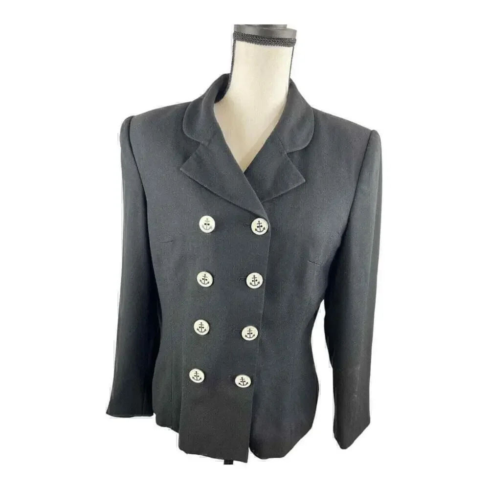 Women's Kasper & Company ASL Lined Jacket Black Double Breasted Blazer Size 8